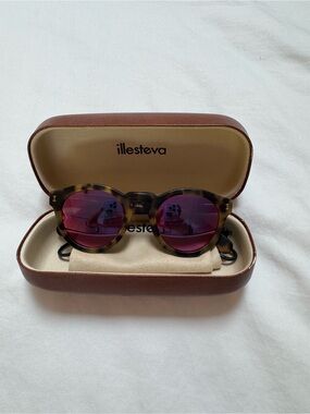 Illesteva Tortoiseshell Frame Sunglasses with Purple Lenses